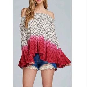 Listicle Woven Off The Shoulder Dip Dye Ombré Bell Sleeve Top Size Large